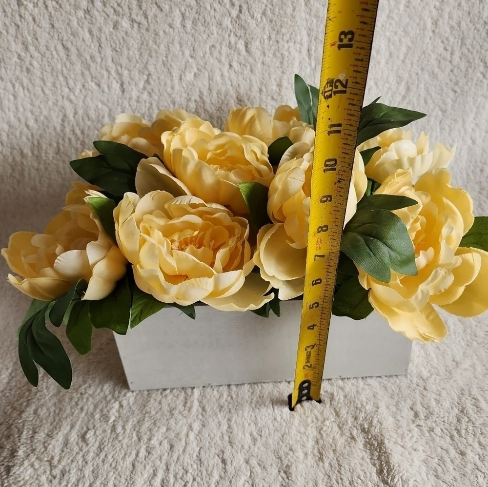 New Yellow or White Peony Arrangement in a wooden box / centerpiece/ home decor